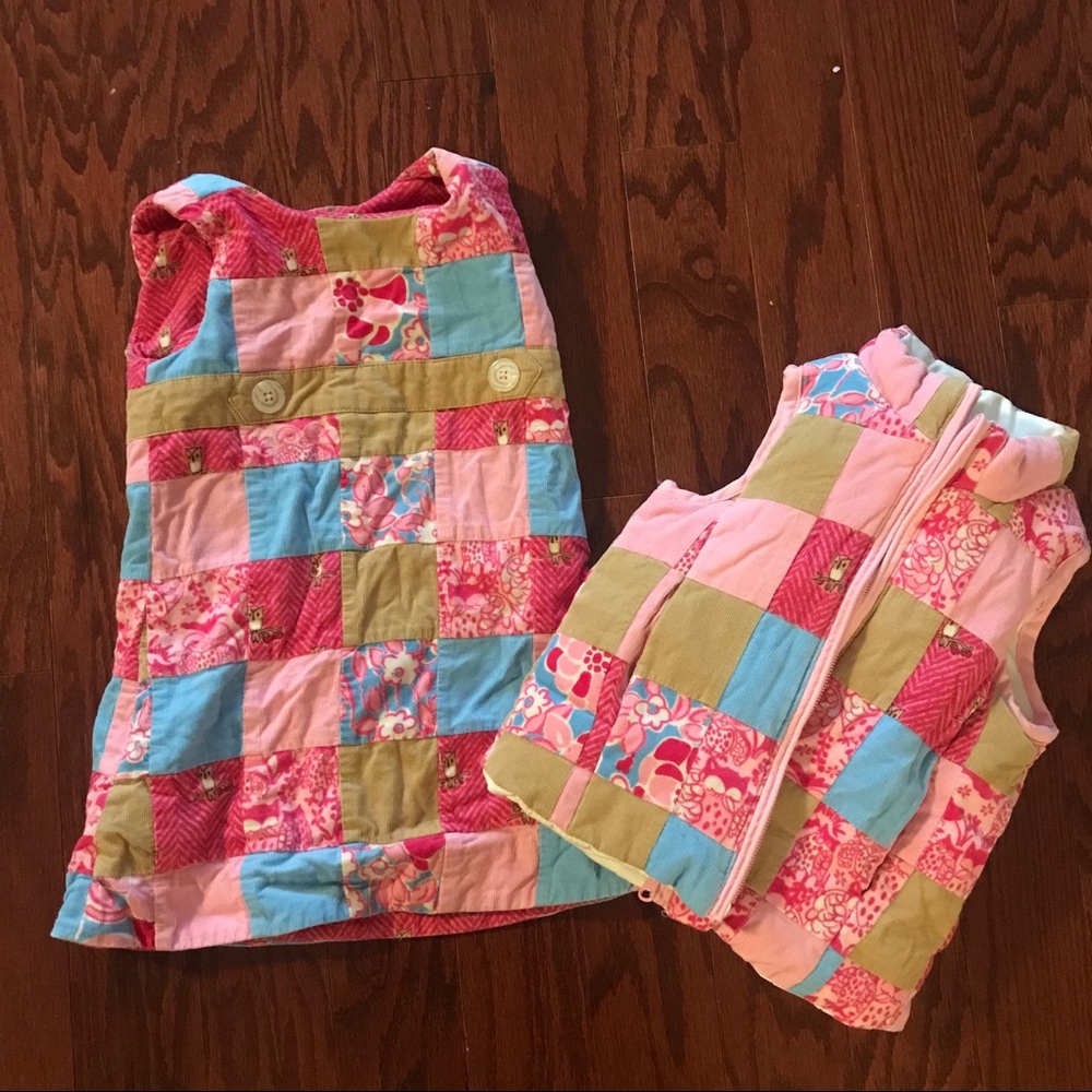 LILLY PULITZER 2T corduroy adorable  patchwork dress & vest set